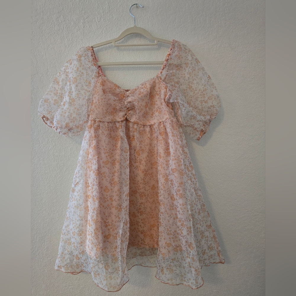 Altar'd state Floral-Print Chiffon Puffy sleeves size S